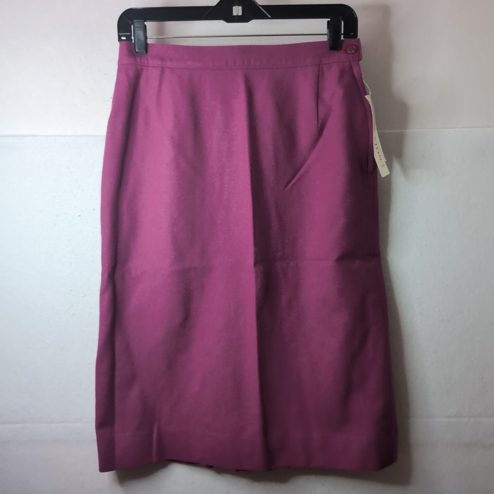 Vtg Pendleton Petite Magenta Pink 100% Virgin Wool Pleated Hem Midi Skirt 12P